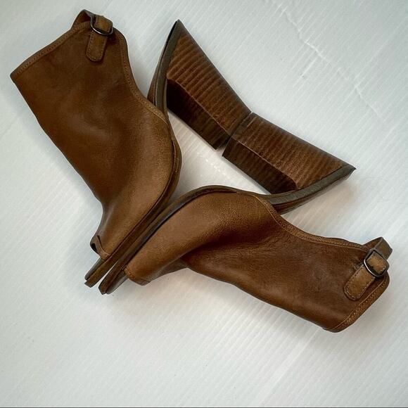 Lucky Brand Lisza peep toe block stacked heel bootie sandal shoes sz 7 tan - Picture 12 of 12